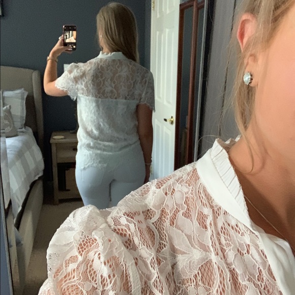 WHITE LACE TIE-NECK TOP! - Picture 7 of 8